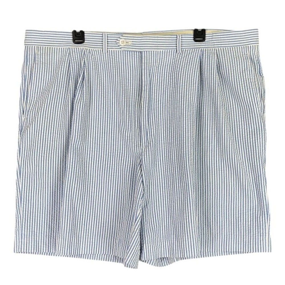 Berle Shorts Mens 41 Blue Seersucker Pleated Chino Resort Preppy Club Charleston